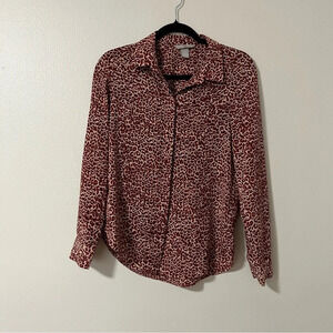 H&M Leopard Print Button Up Blouse Size 0 Long Sleeve Collared Animal Print